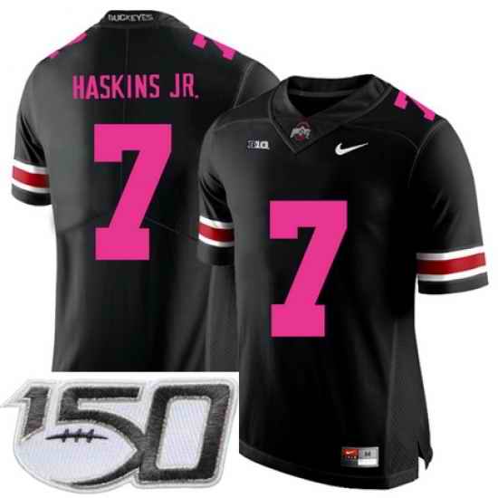 Ohio State Buckeyes 7 Dwayne Haskins Black 2018 Breast Cancer Awareness College Football Stitched 150th Anniversary Patch Jersey